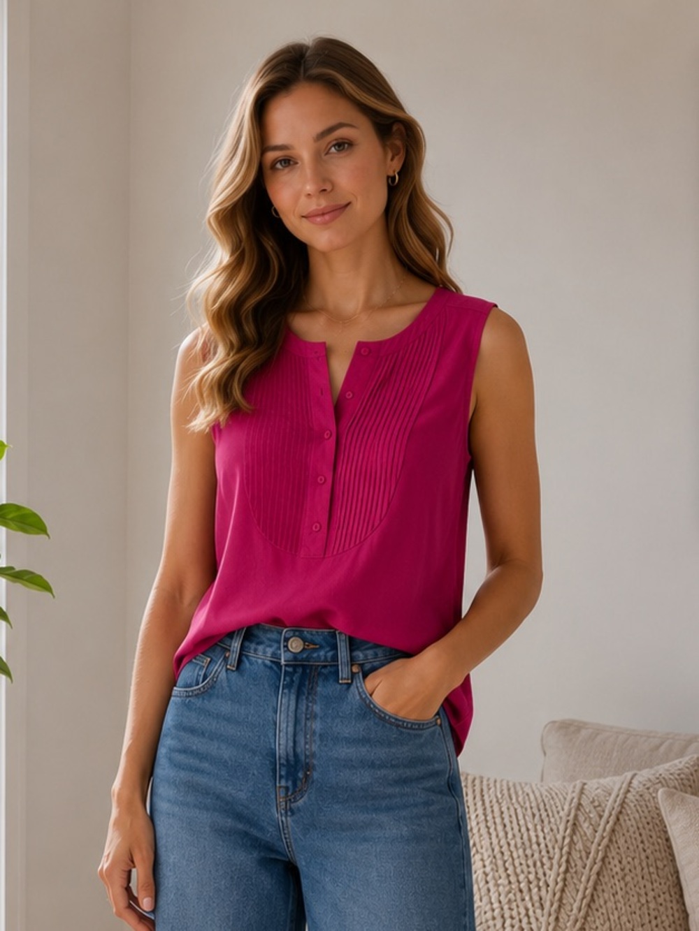 J. Crew Magenta Pink Partial Button Down Sleeveless Blouse size XXS